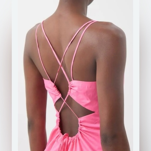 FRAME Tie Back Mini Dress in Hot Pink - Picture 2 of 10